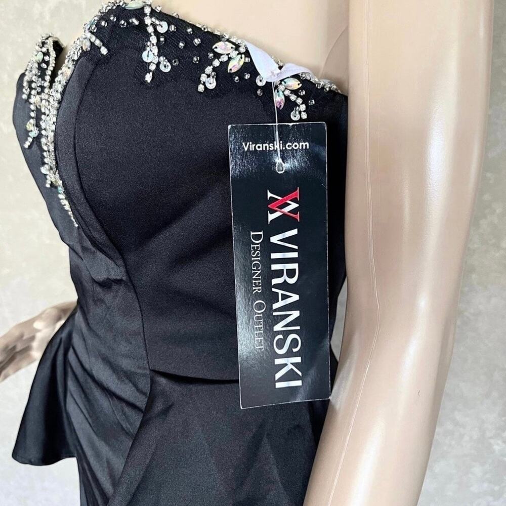 NWT Viranski Dancing Queen Black Beaded Strapless Sweetheart Peplum Mermaid Gown - Picture 7 of 9